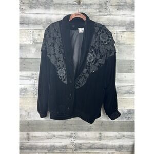 Lim's Women's VTG Black XL Velour Cotton silk Blend Zip Up Jacket